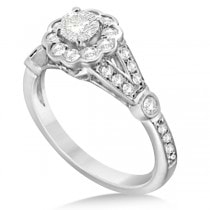 Halo Diamond Flower Engagement Ring Setting in 14k White Gold (0.50ct)