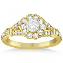 Halo Diamond Flower Engagement Ring Setting in 14k Yellow Gold 0.50ct