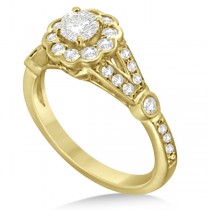 Halo Diamond Flower Engagement Ring Setting in 14k Yellow Gold 0.50ct