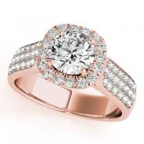 Three Row Halo Diamond Engagement Ring Bridal Set 14k R. Gold (2.38ct)