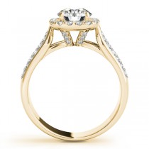 Three Row Halo Diamond Engagement Ring Bridal Set 18k Y. Gold (2.38ct)