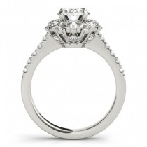 Floral Halo Diamond Engagement Ring Designer 14k White Gold 0.88ct