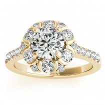 Flower Halo Diamond Engagement Ring Designer 14k Yellow Gold 0.88ct