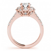 Flower Halo Diamond Ring and Band Bridal Set 14k Rose Gold 1.21ct