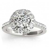 Flower Halo Diamond Ring and Band Bridal Set 14k White Gold 1.21ct
