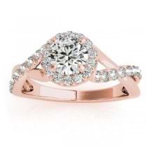 Twisted Shank Halo Diamond Engagement Ring Setting 14k R. Gold 0.30ct