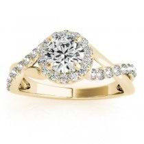 Twisted Shank Halo Diamond Engagement Ring Setting 14k Y. Gold 0.30ct