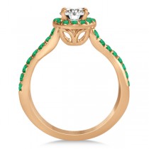 Twisted Shank Halo Emerald Engagement Ring Setting 14k R. Gold 0.30ct