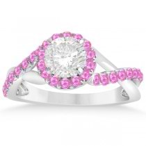 Twisted Halo Pink Sapphire Engagement Ring Setting 14k W Gold 0.30ct