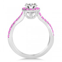 Twisted Halo Pink Sapphire Engagement Ring Setting 14k W Gold 0.30ct
