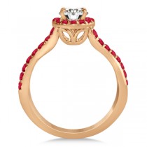 Twisted Shank Halo Ruby Engagement Ring Setting 14k R. Gold 0.30ct