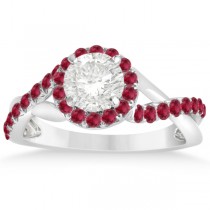 Twisted Shank Halo Ruby Engagement Ring Setting 14k W Gold 0.30ct
