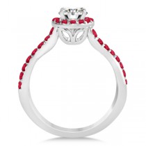 Twisted Shank Halo Ruby Engagement Ring Setting 14k W Gold 0.30ct