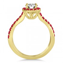 Twisted Shank Halo Ruby Engagement Ring Setting 14k Y. Gold 0.30ct