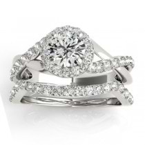 Diamond Twisted Halo Engagement Ring Setting & Band 18k W. Gold 0.53ct