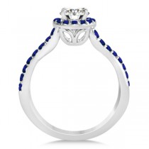 Twisted Shank Halo Blue Sapphire Bridal Set Setting 14k W Gold 0.50ct