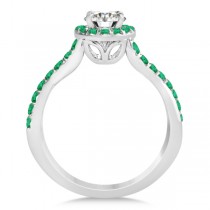 Twisted Shank Shank Halo Emerald Bridal Set Setting 14k W Gold 0.50ct