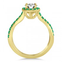 Twisted Shank Shank Halo Emerald Bridal Set Setting 14k Y. Gold 0.50ct