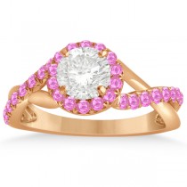 Twisted Shank Halo Pink Sapphire Bridal Set Setting 14k R. Gold 0.50ct