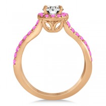 Twisted Shank Halo Pink Sapphire Bridal Set Setting 14k R. Gold 0.50ct