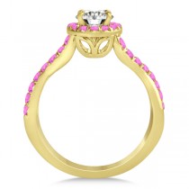 Twisted Shank Halo Pink Sapphire Bridal Set Setting 14k Y. Gold 0.50ct
