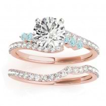 Diamond & Aquamarine Bypass Bridal Set 14k Rose Gold (0.74ct)