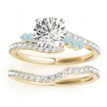 Diamond & Aquamarine Bypass Bridal Set 14k Yellow Gold (0.74ct)