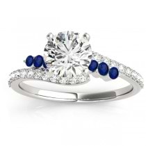 Diamond & Blue Sapphire Bypass Engagement Ring 18k White Gold (0.45ct)