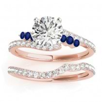 Diamond & Blue Sapphire Bypass Bridal Set 14k Rose Gold (0.74ct)