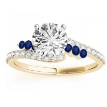 Diamond & Blue Sapphire Bypass Bridal Set 14k Yellow Gold (0.74ct)