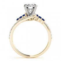 Diamond & Blue Sapphire Bypass Bridal Set 14k Yellow Gold (0.74ct)