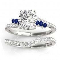 Diamond & Blue Sapphire Bypass Bridal Set 18k White Gold (0.74ct)