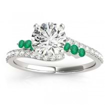 Diamond & Emerald Bypass Engagement Ring Palladium (0.45ct)