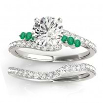 Diamond & Emerald Bypass Bridal Set 18k White Gold (0.74ct)