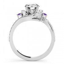 Halo Swirl Amethyst & Diamond Engagement Ring 14k White Gold (0.48ct)