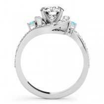 Halo Swirl Aquamarine & Diamond Engagement Ring 14k White Gold (0.48ct)