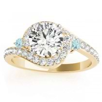 Halo Swirl Aquamarine & Diamond Engagement Ring 14k Yellow Gold (0.48ct)