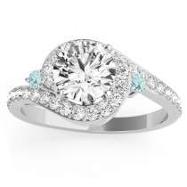 Halo Swirl Aquamarine & Diamond Engagement Ring 18K White Gold (0.48ct)