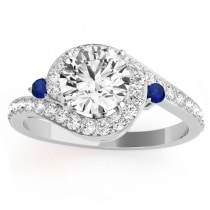 Halo Swirl Sapphire & Diamond Engagement Ring 14k White Gold (0.48ct)