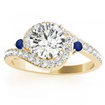 Halo Swirl Sapphire & Diamond Engagement Ring 18K Yellow Gold (0.48ct)