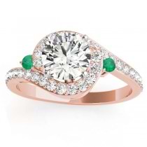 Halo Swirl Emerald & Diamond Engagement Ring 14k Rose Gold (0.48ct)
