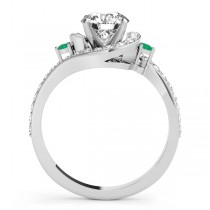 Halo Swirl Emerald & Diamond Engagement Ring 14k White Gold (0.48ct)