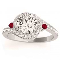 Halo Swirl Ruby & Diamond Engagement Ring 14k White Gold (0.48ct)