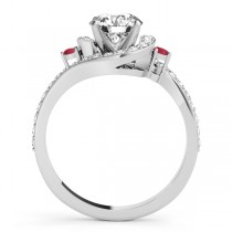 Halo Swirl Ruby & Diamond Engagement Ring 14k White Gold (0.48ct)