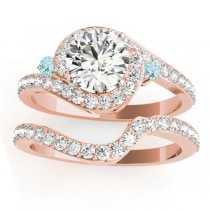 Halo Swirl Aquamarine & Diamond Bridal Set 14k Rose Gold (0.77ct)