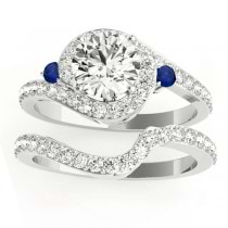 Halo Swirl Sapphire & Diamond Bridal Set 14k White Gold (0.77ct)