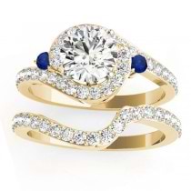 Halo Swirl Sapphire & Diamond Bridal Set 14k Yellow Gold (0.77ct)