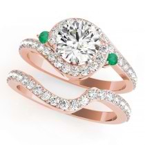 Halo Swirl Emerald & Diamond Bridal Set 14k Rose Gold (0.77ct)