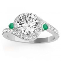 Halo Swirl Emerald & Diamond Bridal Set 14k White Gold (0.77ct)