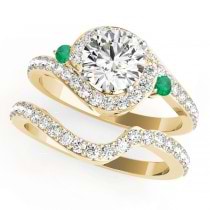 Halo Swirl Emerald & Diamond Bridal Set 14k Yellow Gold (0.77ct)